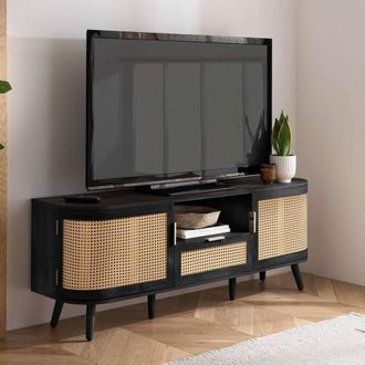 Birlea Rattan TV Entertainment Unit Curved Cabinet Sark in Black