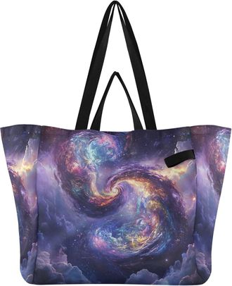 Generic Purple Galaxy print Reusable Canvas Tote Bag, Heavy Duty Grocery Shopping Bag with Double Handles Hard Bottom Large Capacity Work Groceries Travel