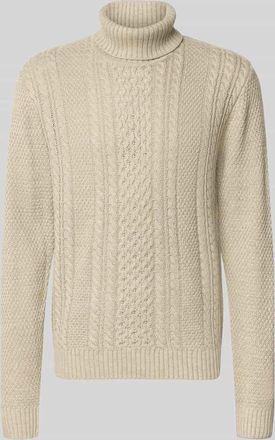 Jack & Jones Jack & Jones Rollkragenpullover mit Zopfmuster Modell PAUL in Offwhite Melange, Größe XXL