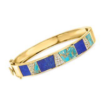 Ross-Simons Turquoise, Lapis and White Topaz Bracelet in 18kt Gold Over Sterling