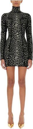 Roberto Cavalli Cheetah-Jacquard Mini Jurk - Dames - Korte kleedjes - Zwart - S - Kleedjes