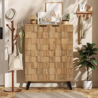 Merax Modern Wood-Finish Shoe Cabinet with 5 Tiers & Adjustable Shelves in Natural