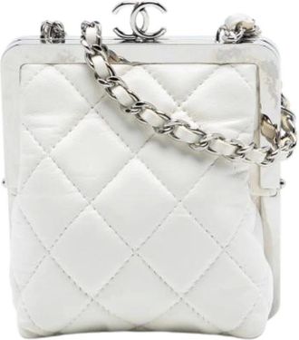 Chanel Pre-owned Clutches, female, White, Size: ONE SIZE Pre-owned Vintage Leather Crossbody Clutch
