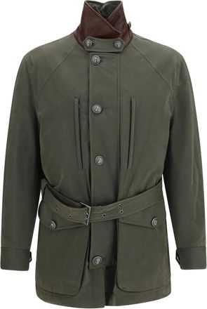 Brunello Cucinelli Waterdichte Jas met Riem - Heren - Mantels - Groen - Maat: XL Katoen