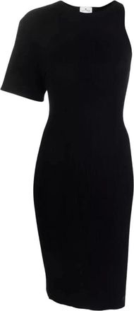 Courrèges Kleedjes, Dames, Zwart, L, Leer, Asymmetrische Gebreide Jurk