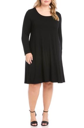 Karen Kane Maggie Long Sleeve Jersey Trapeze Dress in Black at Nordstrom, Size 0X