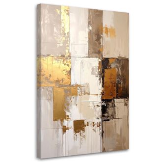 Feeby Cuadro Sobre Lienzo, Abstracci&oacute;n En Beige Y Dorado, 80x120