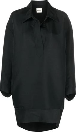 Khaite Zwarte Mini Overhemdjurk met V-Hals - Dames - Korte kleedjes - Zwart - 2XS - Kleedjes