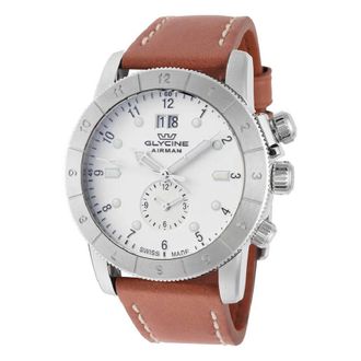 Glycine Airman GMT White Dial Mens Leather Watch GL0149