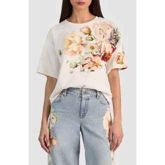 Alice & Olivia Evan Appliqu&eacute; Oversize T-Shirt in Ecru/Multi at Nordstrom, Size X-Large