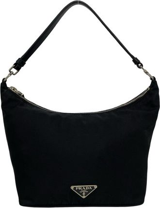 Prada Black Nylon Leather Handbag Shoulder Bag Tote Bag (Pre-Owned)