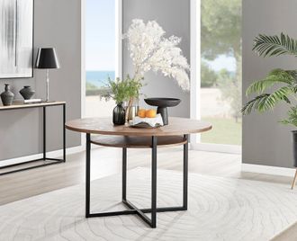 Furniturebox Adley Round 120cm Dining Table With Storage Shelf in Brown