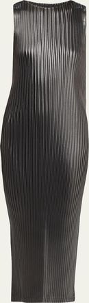 Issey Miyake Sleeveless Glossed Metal Plisse Midi Dress