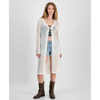 Madden Girl Duster Cardigan Sweater Women Juniors White Mesh Tie Front PALL535