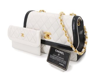 Chanel Vintage Black And White Matelasse Shoulder Bag