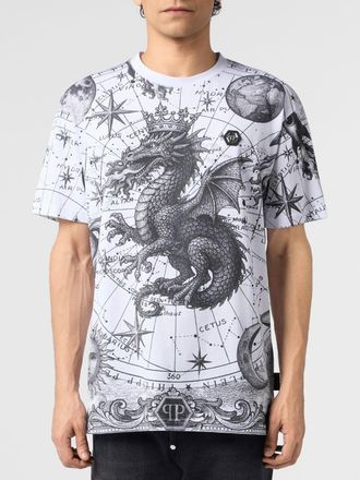 Philipp Plein T-shirt in cotone con stampa grafica frontale a contrasto