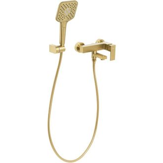 Beliani Beliani - Grifo Empotrado Mezclador De Ba&ntilde;era De Lat&oacute;n Monomando Con Alcachofa De Ducha Dorado Balneario