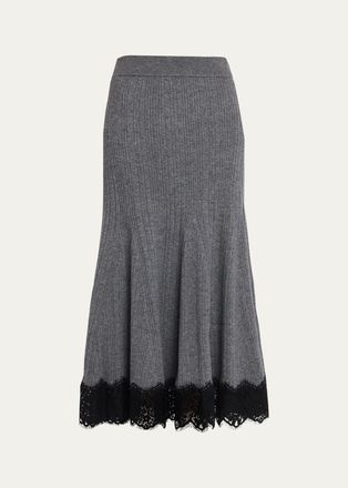 Cara Cara Parisa Lace-Trim Ribbed Midi Skirt