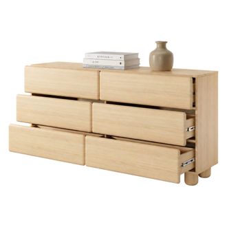 Dmora Aparador Hana, C&oacute;moda 6 Cajones, Un Estante, Puerta Corredera, 160x38x80h Cm Roble Marr&oacute;n