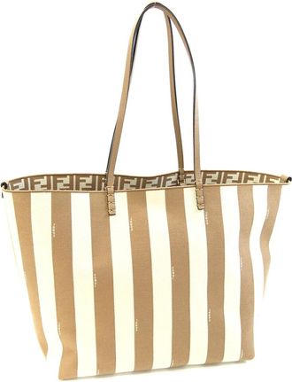 Fendi Zucca Beige Light Brown Fabric Leather Tote Bag (Pre-Owned)