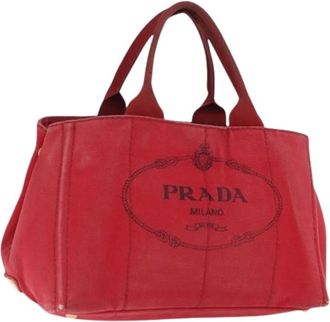 Prada Pre-owned Tote Bags, female, Red, Size: ONE SIZE Pre-owned Canvas Tote Bag