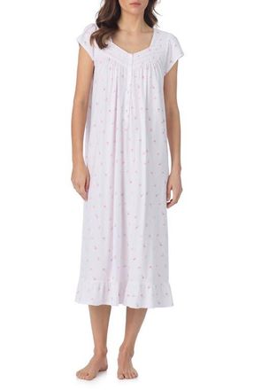 Eileen West Cap Sleeve Cotton Jersey Nightgown in White/Dot at Nordstrom, Size Xx-Small