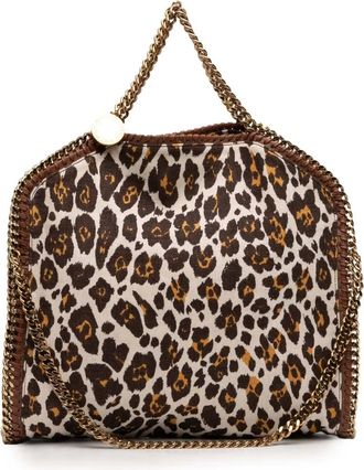 Stella McCartney 2010-2025 Falabella Leopard Printed Canvas Fold Over Tote satchel - Marrone