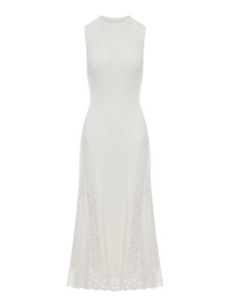 Self Portrait WHITE KNITTED MIDI DRESS WITH LACE INSERTS - Self-portrait - Woman