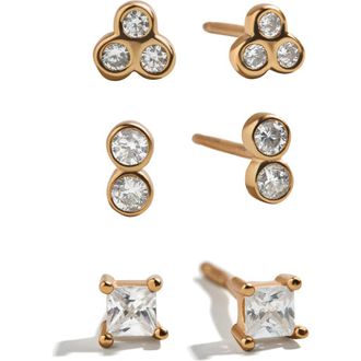 BaubleBar Beckett Set of 3 Water Resistant Stud Earrings in Goldtone Plate/Cubic Zirconia at Nordstrom