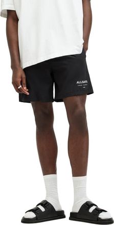 AllSaints Underground Logo Print Swim Trunks in Jet Black at Nordstrom, Size Xx-Large
