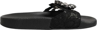 Dolce & Gabbana Black Devotion Matelass&eacute; Leather Slides Womens Shoes