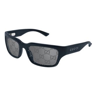 Gucci Zonnebril met rechthoekig montuur - Heren - Accessoires - Blauw - Maat: 58 MM