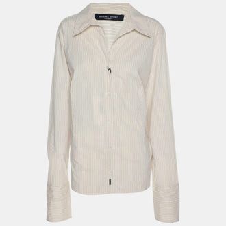 Marina Rinaldi Marina Sport By Marina Rinaldi Beige Stripe Cotton Blend Long Sleeve Shirt