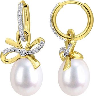 Rina Limor Silver 0.42 Ct. Tw. Lab-Grown Created White Sapphire & 9.0-10.0 Mm Pearl Bow Drop Earrings