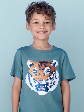 Vertbaudet Jungen T-Shirt mit Wende-Pailletten Oeko-Tex aqua