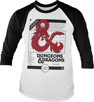 Dungeons & Dragons Officially Licensed 3 Volume Set Baseball Long Sleeve T-Shirt (White-Black), X-Large