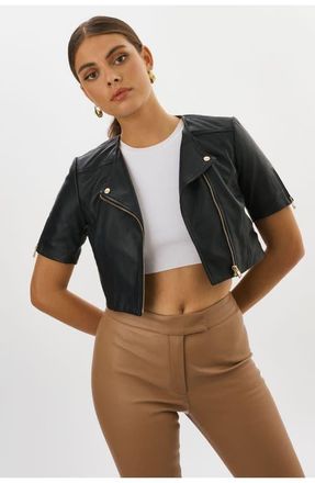 LaMarque Kirsi Gold | Cropped Biker Jacket in Black at Nordstrom, Size Xx-Small