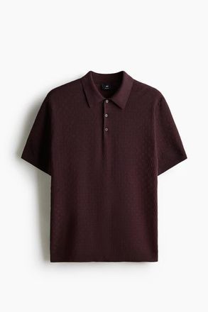 H&M Slim Fit Textured-knit Polo Shirt in Plum Purple at Nordstrom, Size Xx-Large