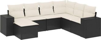vidaXL Set De Comedor De Jard&iacute;n 7 Pzas Y Cojines Rat&aacute;n Sint&eacute;tico Negro Vidaxl