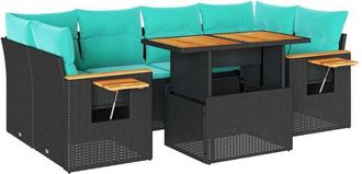 vidaXL Set De Sof&aacute;s De Jard&iacute;n 7 Pzas Con Cojines Rat&aacute;n Sint&eacute;tico Negro Vidaxl