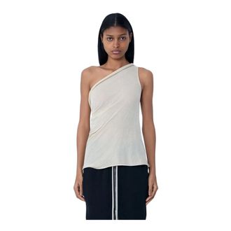 Rick Owens Sleeveless Tops, female, Beige, Size: XS Asymmetric Draped T-Shirt