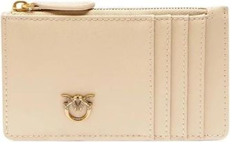 Pinko Airone Cardholder - Dames - Portefeuilles - Beige - ONE Size - Katoen - Accessoires