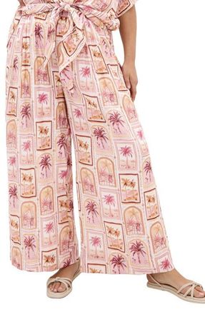 City Chic Postcard Print Wide Leg Pants in Postcard Soiree at Nordstrom, Size Xxxs