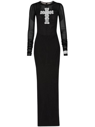 Dolce & Gabbana cross-embellished tulle long dress - Nero