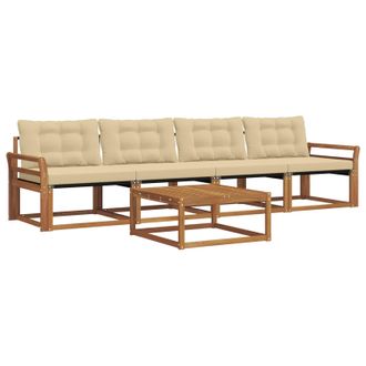 vidaXL Conjunto De Sof&aacute;s De Exterior Con Coj&iacute;n 5 Pcs Natural Y Beige Vidaxl
