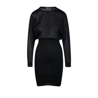 Saint Laurent Black Long-Sleeve Ackless Knit Dress, Size Small