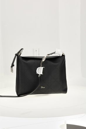 Dior Womens Shoulder Bag Macrocannage Black Calf Leather