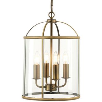 Loops 4 Light Hanging Ceiling Pendant Brass & Glass Lantern Shade Lamp Bulb Holder in Clear