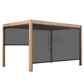 Oviala P&eacute;rgola bioclim&aacute;tica autoportante de 3x4m y 2 persianas de madera gris