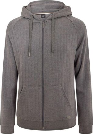HUGO BOSS Mens Heritage Hooded Ribbed Cuff Sweat Jacket with Drawstring in Medium Grey - Size Medium